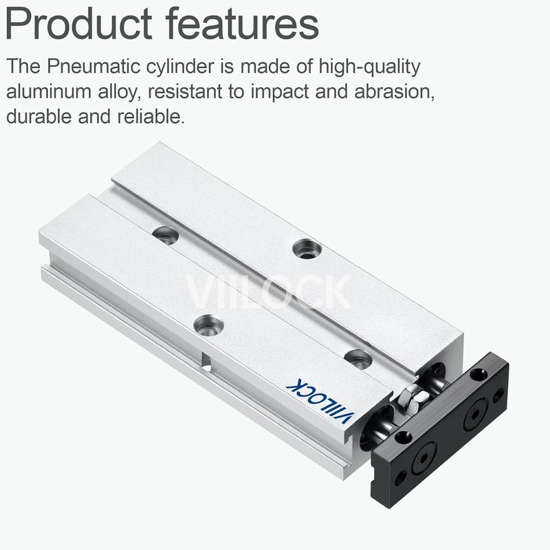 VIILOCK Pneumatic Air Cylinder 10mm Bore 50mm Stroke, Small Air Cylinder Double Rod Double Action TN10x50 - Image 2